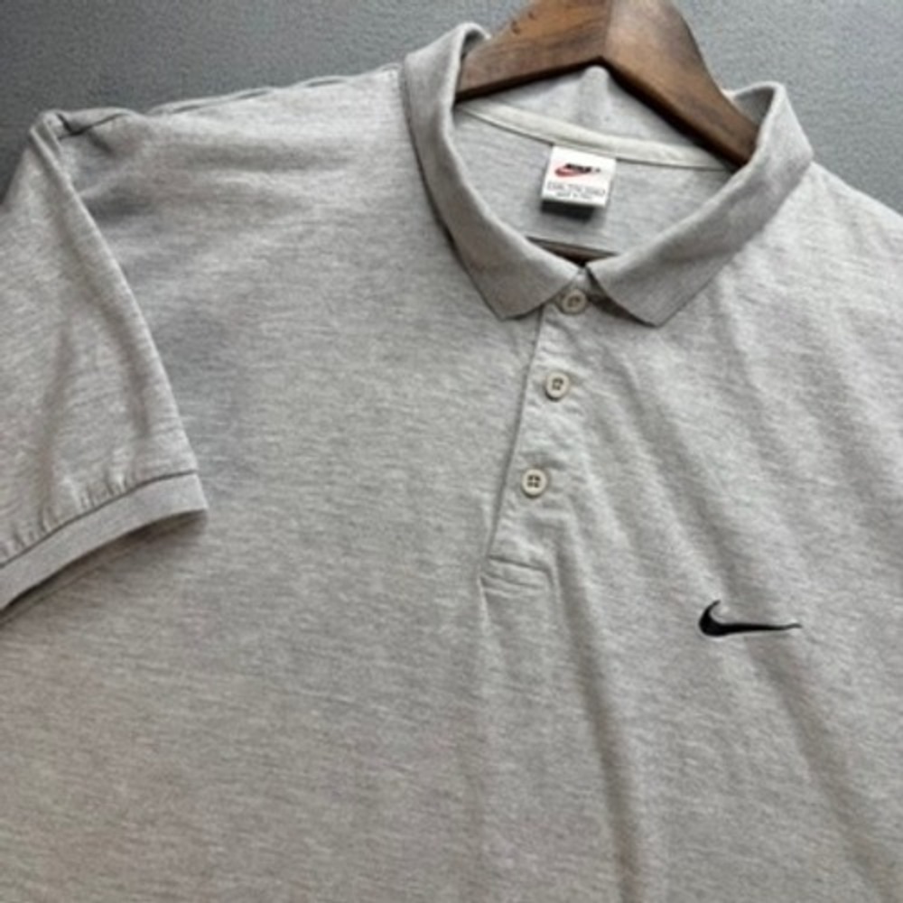 Nike Polo Shirt Mens XXL Gray Vintage Y2K Embroidered Swoosh Short Sleeve Cotton